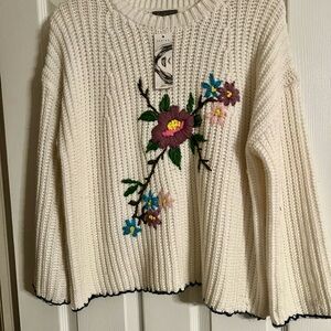 Floral Embroidered Cream Sweater